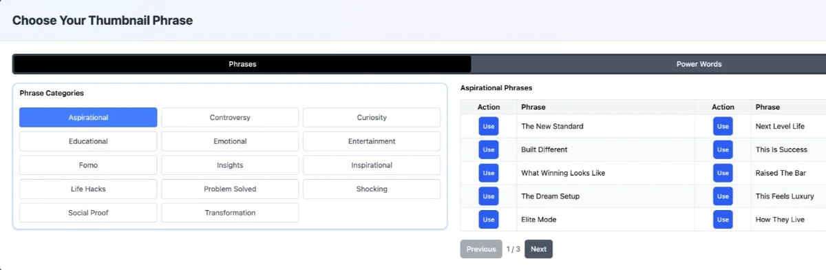 YouTube thumbnail phrase browser preview