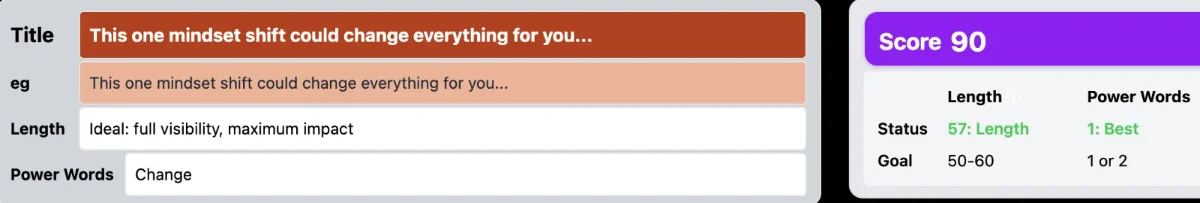 YouTube title generator with length and power word score